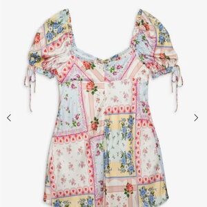 The Cassandra mini dress vintage handkerchief- print puff sleeves NWOT M